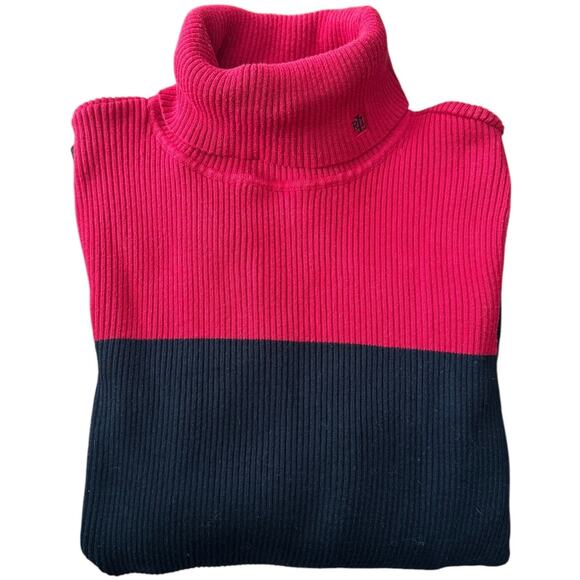 Ralph Lauren cotton color block ribbed turtleneck red black large - Picture 1 of 7